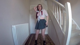 Naughty Girl in Uniform Strips in Pantyhose
