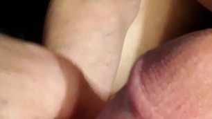 Sucking his shaved cock