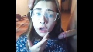 Cum on a Busty girl with glasses