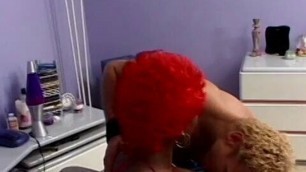 Girl wearing a wig is getting fucked from behind by guy