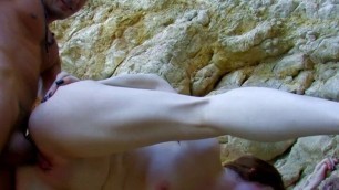 French petite teen gets an anal fuck outdoors at the beach