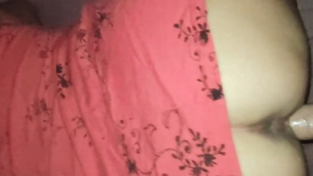 Big-breasted stepmom in a red dress gets cum on her big ass