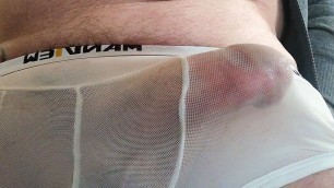 Cock in underwear with creamy cum load