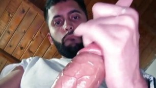 Intense masturbation with spit before bed. I stroke my big uncut latino cock until I shoot a BIG cum load that flies all