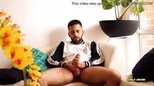 Horny Latino Jerking His Big Uncut Cock Really Hot Until He Cums Handsfree Close To The Cam - Camilo Brown